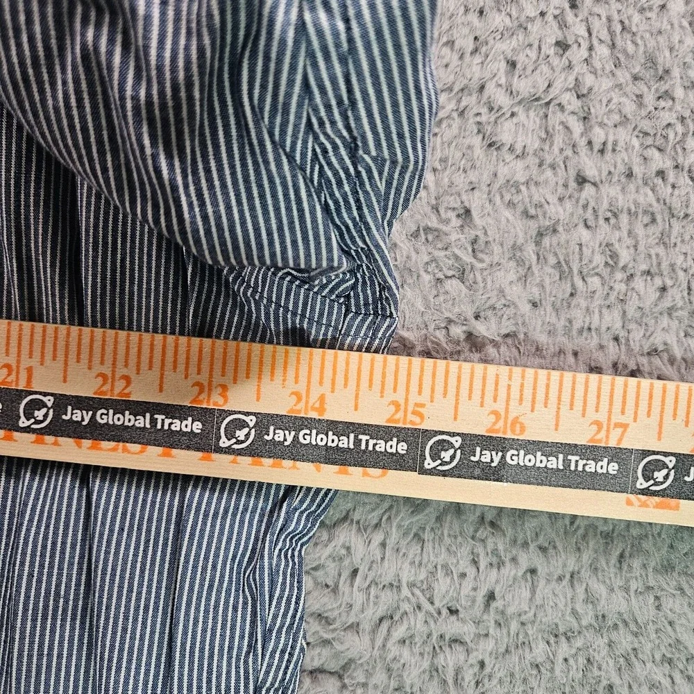 Banana Republic Shirt Men XL 17-17.5 Flip Cuff Button Up Blue‎ White Striped